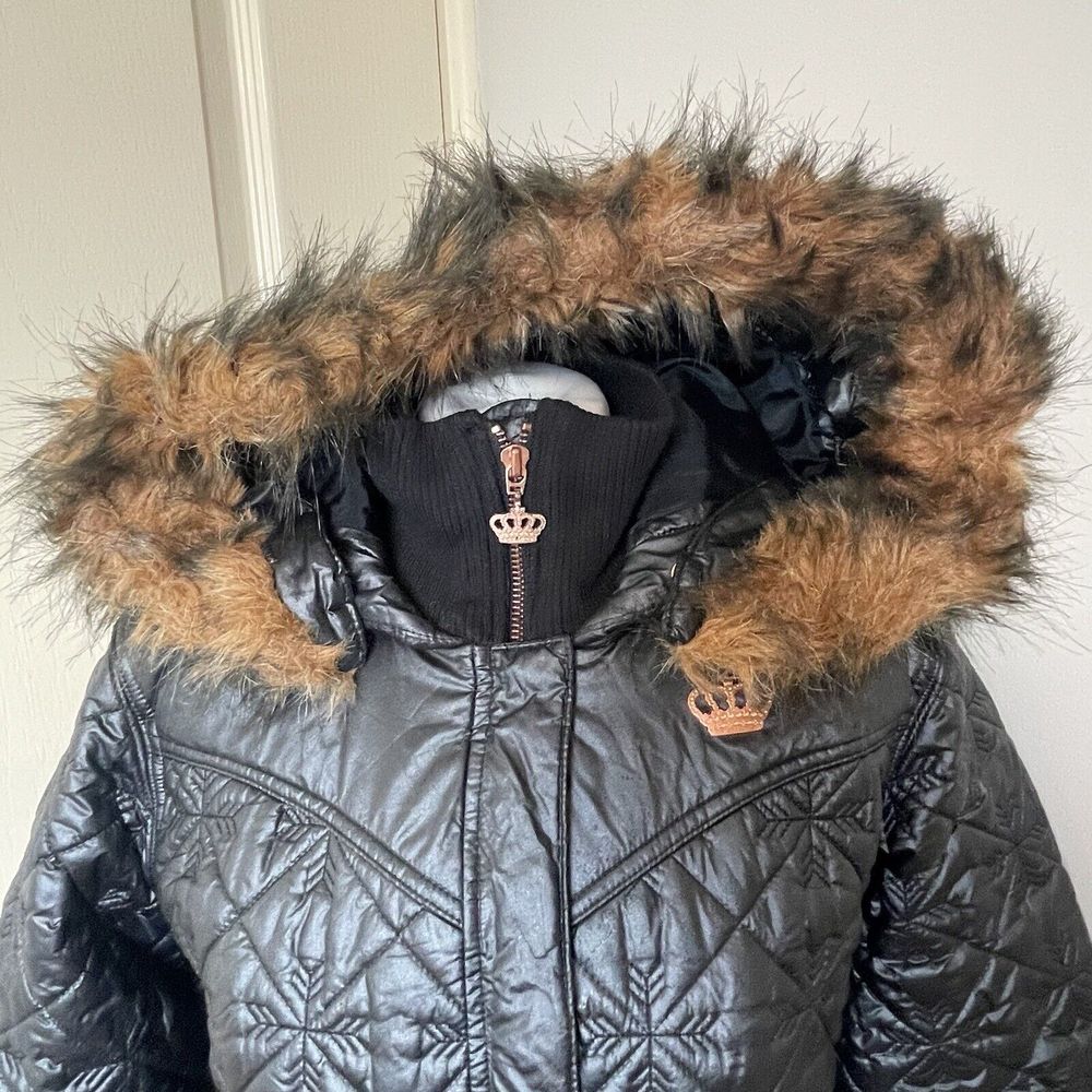 Adidas Respect Me Missy Elliot Jacket Size 14 Fur Hooded Black Puffa Puffer Y2K - Picture 2 of 16